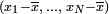 \scriptstyle(x_1-\overline{x},\; \dots,\; x_N-\overline{x})